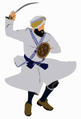 illustration of a punjabi sardar with a sword.