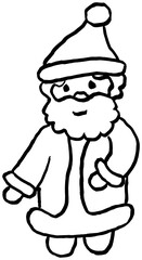 Wall Mural - Rough hand-drawn simple outline black and white icon of cute smiling Santa Claus. Winter holiday vector doodle isolated on transparent background. Illustration for kids coloring page