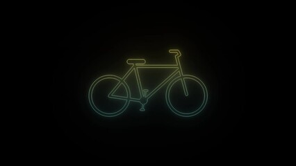 Canvas Print - Glowing neon bike icon on black background. sports competitions. 4K video animation for motion graphics and compositing.