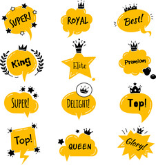 Wall Mural - dialogue bubbles. phrases from premium or luxury segment shaped bubbles recent vector royal template