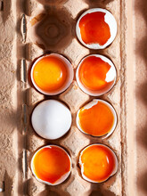 Egg Yolks And Whole Egg In Brown Egg Carton