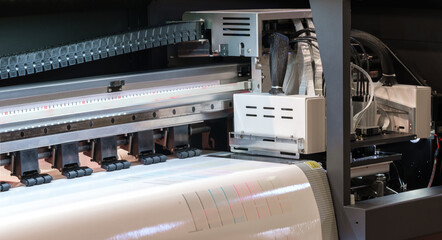 Poster - Wide-format inkjet printer, prints color stripes for proofing. industrial printing modern digital inkjet printer Industrial printing modern digital inkjet printer
