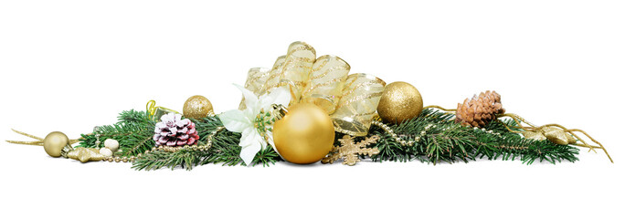 Sticker - Christmas decorations with  tree branches and  baubles  isolated on white background