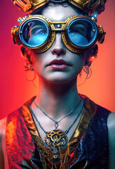 Wall Mural - steampunk cat woman with glasses