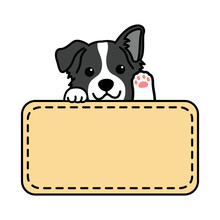Cute Border Collie Dog Waving Paw With Frame Border Template Cartoon, Vector Illustration