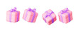 Gift box pink with a purple bow set.  For Christmas, New Year and birthday. Illustration of 3d rendering.
