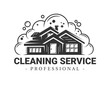 House and soap foam. Vintage cleaning service label. Vector illustration