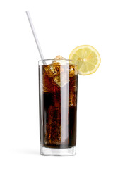 Canvas Print - Cola in glass with ice on white background