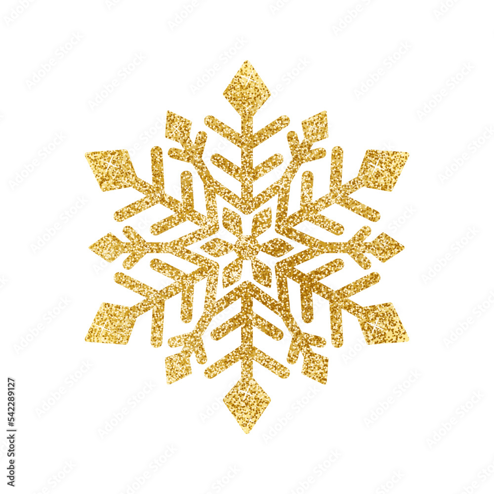 Gold glitter texture snowflake isolated on white background. Vector ...