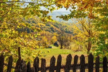 Sticker - Alpine village and wooden fence