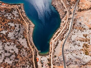 Wall Mural - Mesmerizing aerial view of the sea next to the highway, Croatia