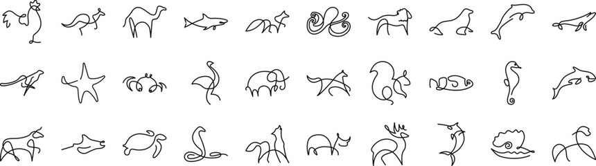 Poster - Animals one line icon collections vector design