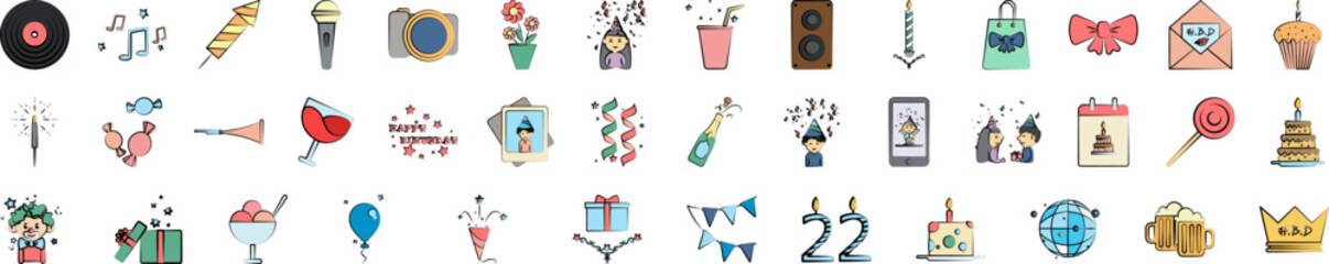 Poster - Birthday icon collections vector design