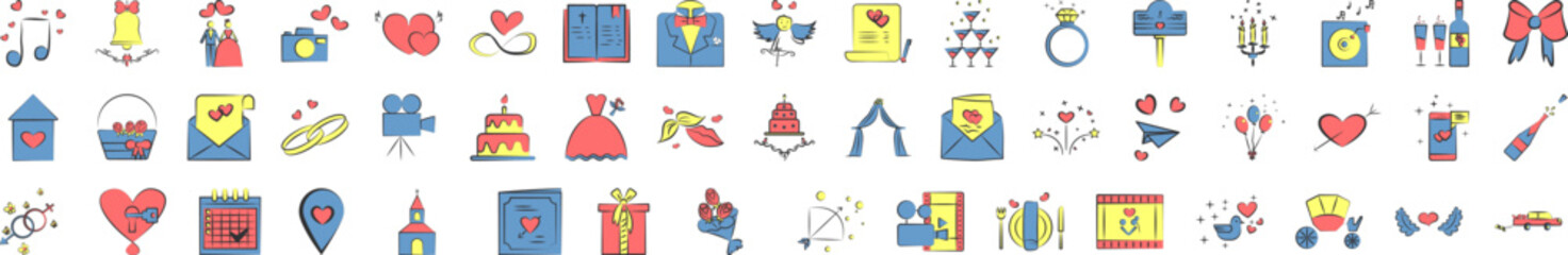 Poster - wedding handrave icon collections vector design