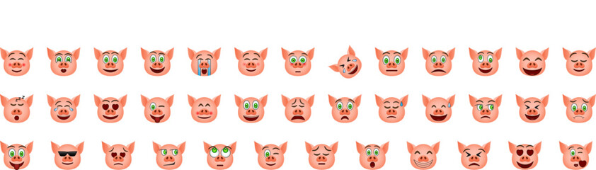 Poster - Emoji pig icon collections vector design