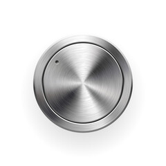 Fototapete - Audio volume knob, technology music button template, with metal circular brushed texture, chrome, silver, steel and realistic shadow for design concepts, web, interfaces, UI, apps. Vector Illustration