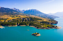 Panoramic Scenic View Of Serre-Poncon Lake And Alps In Southeast France