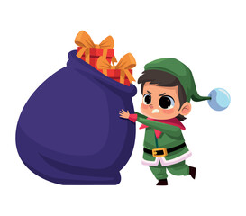 Poster - little elf with gifts bag