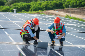 Poster - Engineer working on checking equipment in solar power plant,Solar power plant to innovation of green energy for life,