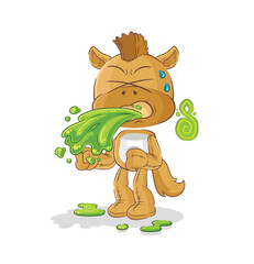 Sticker - horse throw up cartoon. cartoon mascot vector