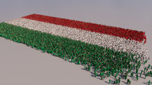 Hungarian Flag formed from a Crowd of People. Banner of Hungary on White.