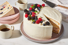 White Frosted Cake With Berries On Top