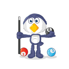 Sticker - penguin plays billiard character. cartoon mascot vector