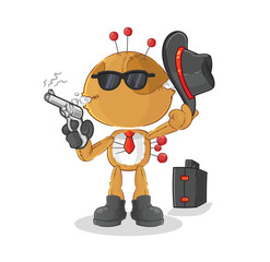 Poster - voodoo doll mafia with gun character. cartoon mascot vector