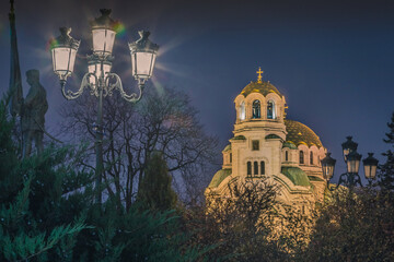 Wall Mural - St Alexander Nevski Cathedral in Sofia illuminated at night, Bulgaria