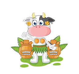 Canvas Print - cow hawaiian waving character. cartoon mascot vector