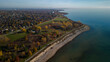 Aerial high angle view of the waterfront trail near Rotary Park in Ajax Ontario