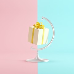 Sticker - christmas gift box floating with on pastel color background. 3D Render