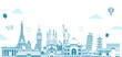 Travel, vacation, sightseeing banner vector illustration ( world famous buildings / world heritage )