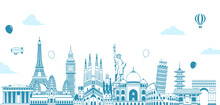 Travel, vacation, sightseeing banner vector illustration ( world famous buildings / world heritage )