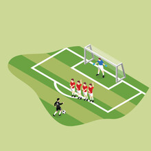 Soccer Game - Football Player Free Kick Isometric 3d Vector Illustration Concept For Banner, Website, Illustration, Landing Page, Flyer, Etc.