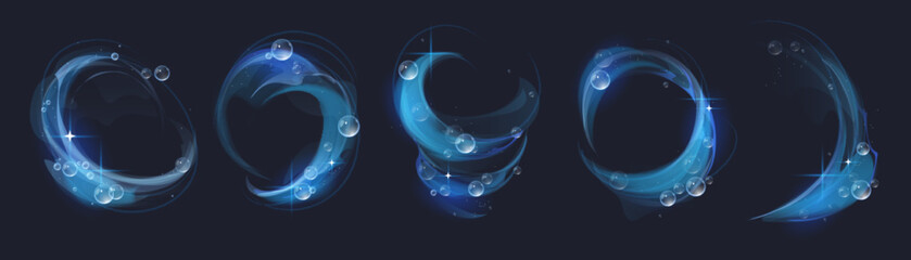 Poster - clean effect swirl, detergent and light glow with soap bubbles and shining sparks. isolated blue abs