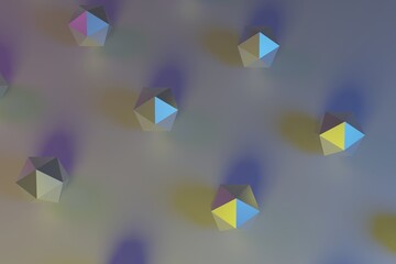 Poster - Polygons with glittering triangle faces, abstract business illustration,color dark background, 3D rendering