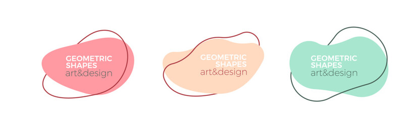 Aufkleber - Set of modern organic shapes. Fluid vector trendy elements. Template graphics with geometric speech bubbles and banners with frames to put your own text