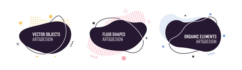 Aufkleber - Set of modern organic shapes. Fluid vector trendy elements. Template graphics with geometric speech bubbles and banners with frames to put your own text
