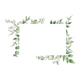 Fototapeta Sypialnia - elegant watercolor greenery leaves frame