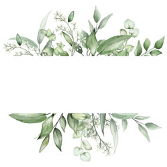 Wall Mural - elegant watercolor greenery leaves frame