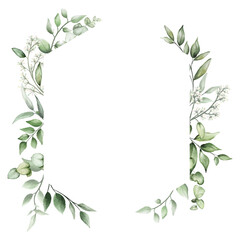 Wall Mural - elegant watercolor greenery leaves frame