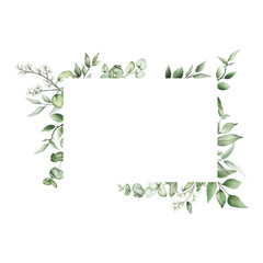 Wall Mural - elegant watercolor greenery leaves frame
