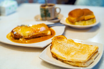 Eggs, toast with Kaya and Butter and coffee in Kuala Lumpur