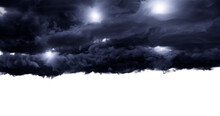 Dark, Dense Storm Clouds With Flashes Of Lightning On A Transparent Png Background. Graphic Illustration.	

