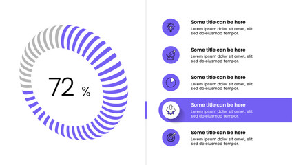 Infographic template. Purple ring with percentages and 5 steps