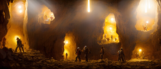 Wall Mural - Artistic concept painting of a gold mine in cave, background illustration.