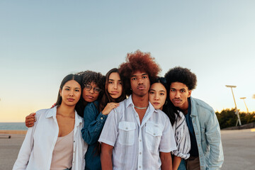 Multiethnic friends outdoors portrait.