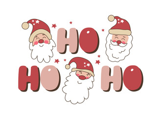 Sticker - Cute Santa clause with ho ho ho typography in retro style.