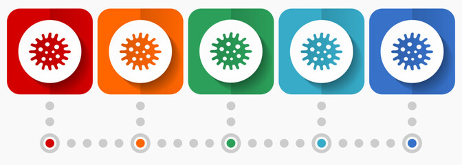 Aufkleber - Virus, coronavirus, covid-19, infection vector icons, infographic template, set of flat design symbols in 5 color options